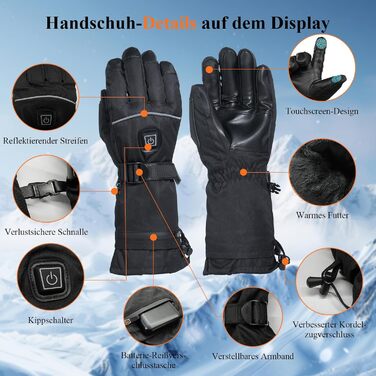 Обогріваючі рукавички Minthouz 5V 5000mAh USB-C з регулюванням температури, водонепроникним екраном та 3 рівнями нагріву - ідеальні для зимових пригод, роботи та спорту