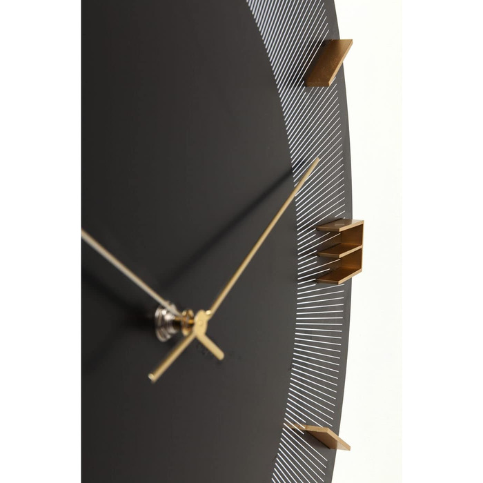 Kare Design Wall Clock Leonardo, Black/Gold, 49cm Diameter, Modern, Aluminum, Round, Clock for Living Room, Bedroom, Office, Battery not included