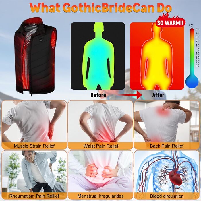 Обогріваючий жилет для чоловіків та жінок, жилетка з 9 зонами обігріву, 3 режими температури, унісекс, для зимових видів спорту, хайкінгу та активного відпочинку, XL