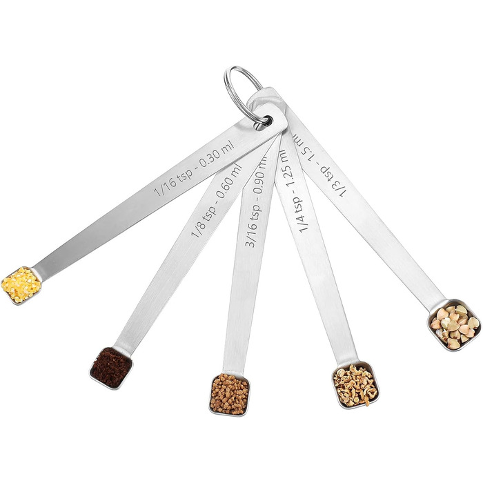 Набір мірних ложок Mini Messlöffel Set (5 шт.) з нержавіючої сталі | 1,5мл, 1,25мл, 0,9мл, 0,6мл, 0,3мл | Для приготування, випічки, вимірювання спецій