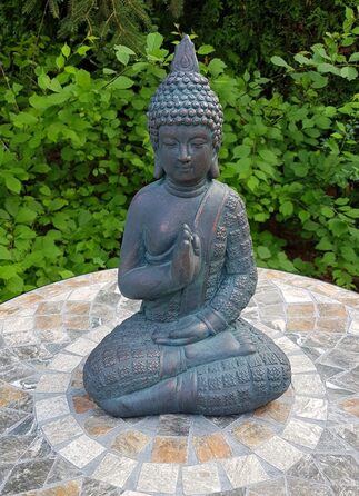 K&L Wall Art Sitting Buddha Figure for Indoor and Outdoor Use, 33cm Feng Shui Decor, Artificial Stone Statue, Zen Garden Figure, Stone (33cm Bronze Look)