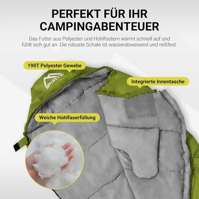 Спальний мішок MSports Premium Outdoor з ременем для перенесення - вибір на весну/літо (200 GSM) або осінь/зима (300 GSM) для кемпінгу, подорожей, фестивалів - теплий мумієподібний спальник оливкового кольору 300 GSM - для осені/зими