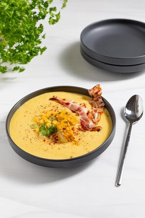 Набір тарілок MÄSER Serie Vada (12 шт.) - сучасний дизайн, шведська якість, для 4 осіб, порцелан, білий глянцевий/сірий матовий