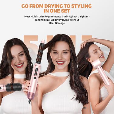 OKWRAP Haarstyler 5 в 1: Airbrush, фен, локони, випрямляч. Набір для створення зачісок (рожевий)