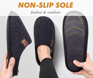 Чоловічі домашні тапочки COFACE з фетру, теплі та зручні, з антиковзною гумовою підошвою, для дому та вулиці, розмір 40-49, чорний, 46 EU