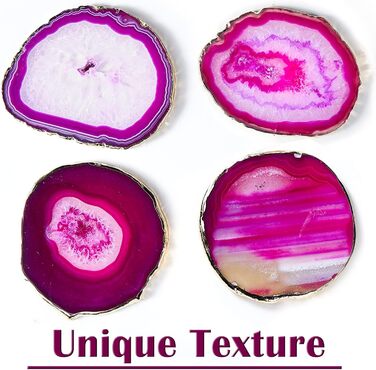 Yougoals Coasters, Geode Coasters for Drinks, Gemstone, Natural Stone, Agate Slices, Coasters, Cup Mat for Home Decoration (4 Pieces) (Pink)