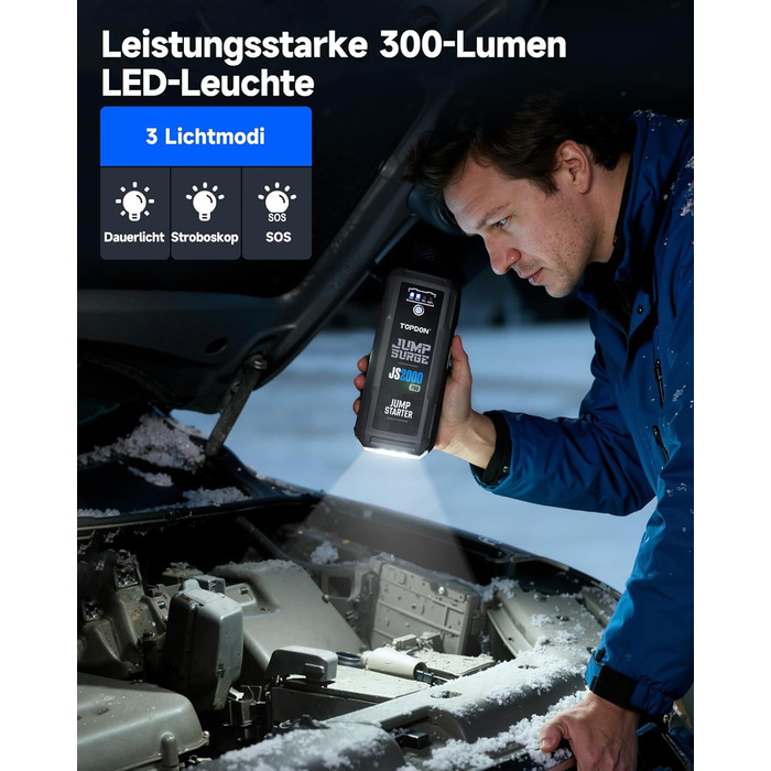 Powerbank TOPDON JS3000 для запуску двигуна, 24000mAh, 12V, для бензинових та дизельних двигунів до 9.0L та 7.0L