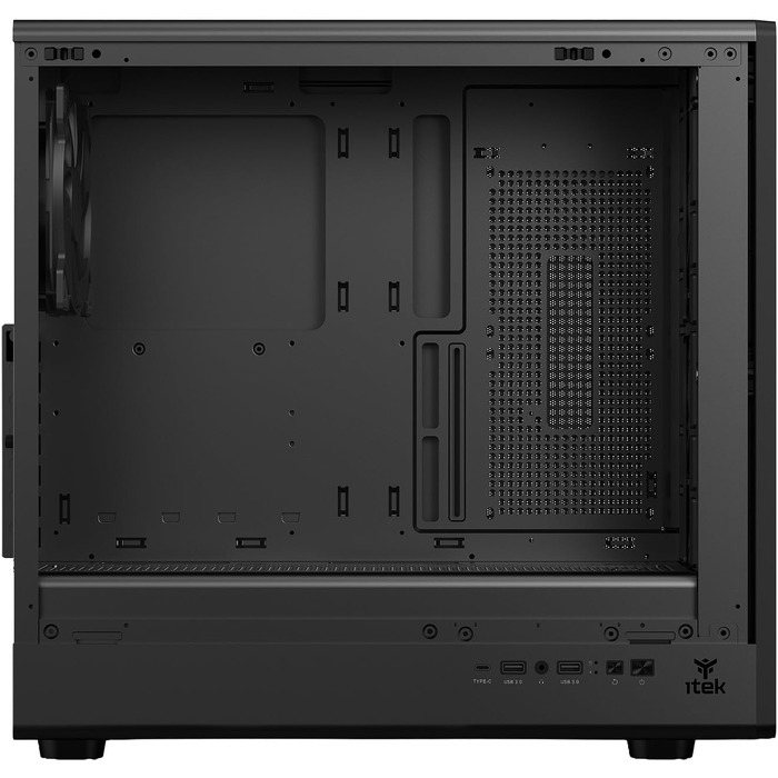 Ігровий корпус Itek Woody W2B ATX Tower, 4 вентилятори 140мм, USB 3.0, Type-C, дерев'яна передня панель, загартоване скло, чорний