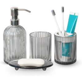 Umimile Bathroom Accessories Set, 6-Piece, Green Glass, Complete Toothbrush Holder, Cup, Lotion Dispenser, Soap Dish, Vanity Tray, Aromatherapy Cup for Apartment, Bathroom Decor (Black, 4 Pcs Bathroom Set)