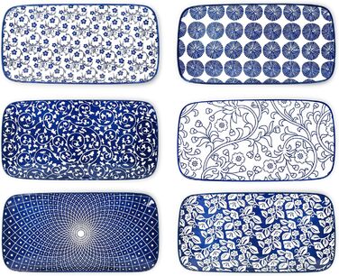 Сервіровочні тарілки Selamica Keramik, набір 6 шт., 24 x 14 x 2.5 см, вінтажний блакитний, для суші, закусок, фруктів