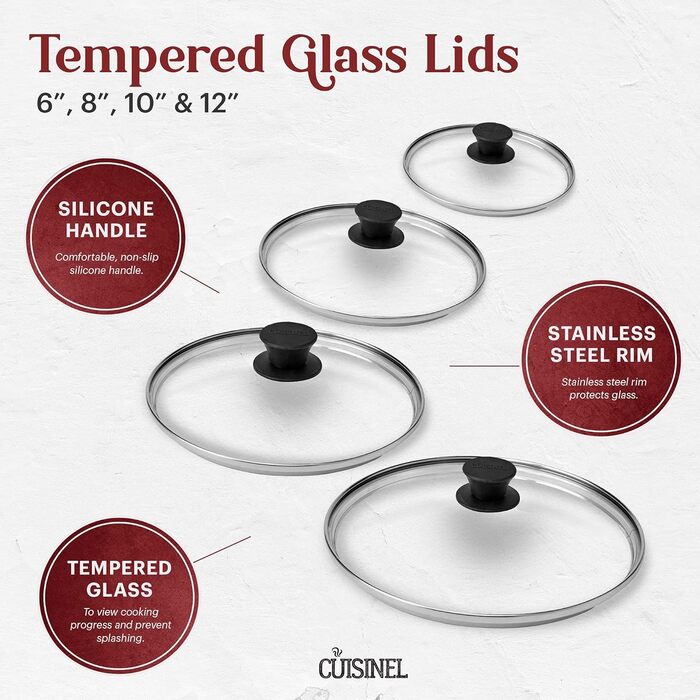 Набір сковорідок Cuisinel з чавуну з кришкою та силіконовими ручками (15.2, 20.3, 25.4, 30.5 см)