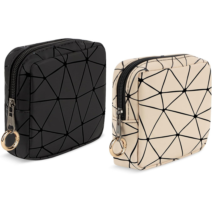Косметичка жіноча мініатюрна, 2 шт. з PU шкіри, водонепроникна, для подорожей, чорний та бежевий
