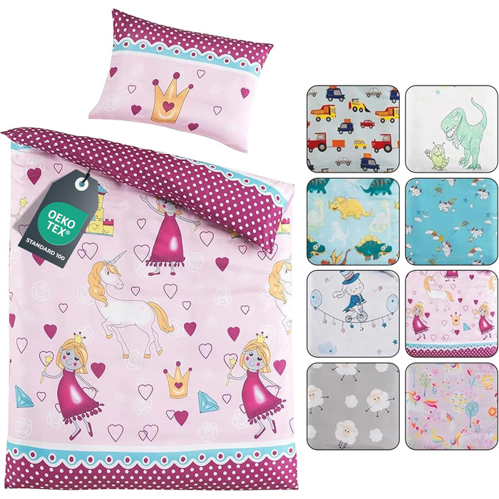 Набір постільної білизни BaSaTex для дітей | 100x135 см + 40x60 см | 100% поліестер мікрофібра | Застібка-блискавка | Милі сни - овечки та хмаринки | сірий/білий | BaSaTex