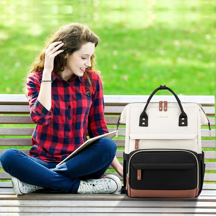Рюкзак LOVEVOOK для жінок з відділенням для ноутбука 15.6 дюймів. Шкільний рюкзак для дівчат-підлітків, універсальний рюкзак для подорожей, навчання та роботи. Водостійкий, колір: бежевий+чорний+коричневий.