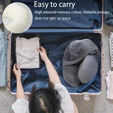 Подушка для шиї Memory Foam | Подушка для подорожей в літак з 95% захистом від світла, регульована підтримка шиї, для подорожей, офісу та сну на боці (темно-сіра)