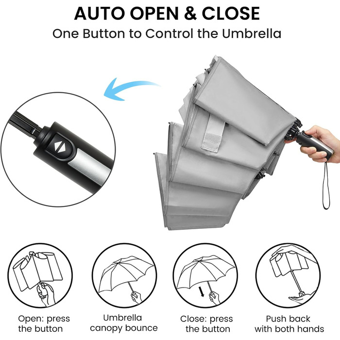 G4Free Гольф-парасолька велика, 10 ребер, автоматична, стійка до вітру, сіра (54 дюйми)