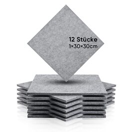 Акустичні панелі Fstop Labs для звукоізоляції, 3D пірамідний шумопоглинач (12 шт), 30x30x5 см, сірий — для студії, офісу та дому