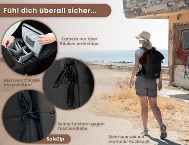 Чорний рюкзак для камери: захист від крадіжок, відділення для ноутбука 14