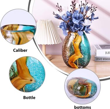 Hand Blown Blue-Green Glass Vase - Murano Style Table Decor for Flowers & Living Room