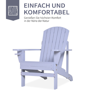 Крісло Adirondack Outsunny з підстаканником, масивне дерево, сіре, шезлонг для балкона, 72,5 x 97 x 93 см