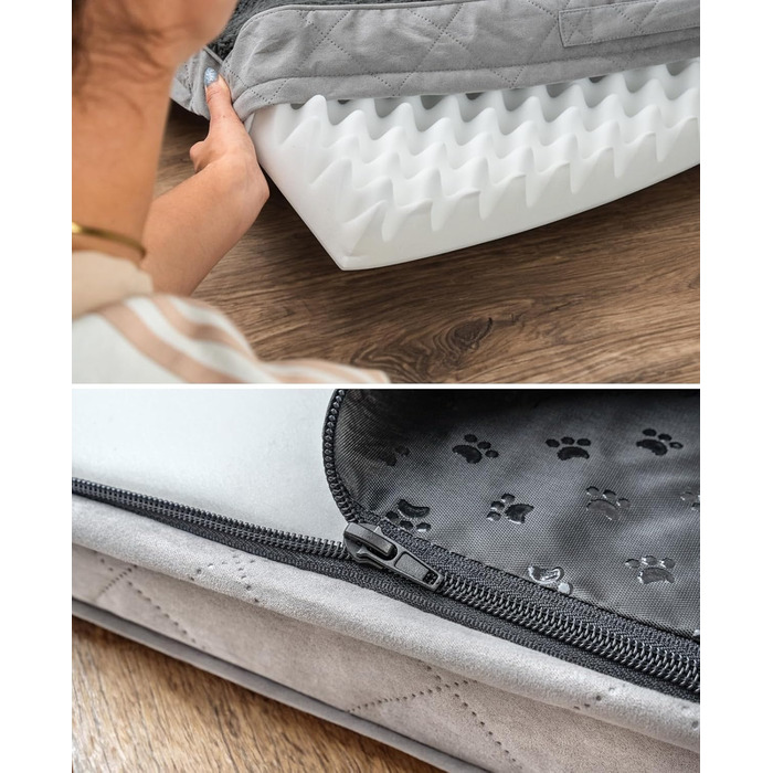 Ортопедичне ліжко для собак Lionto, 60x40x8 см, міцне лежання з м'яким плюшем, знімний та пральний чохол, водовідштовхувальне, підходить для собак та котів (L 91 x W 69 x H 8 см з нанесенням імені, сірий)