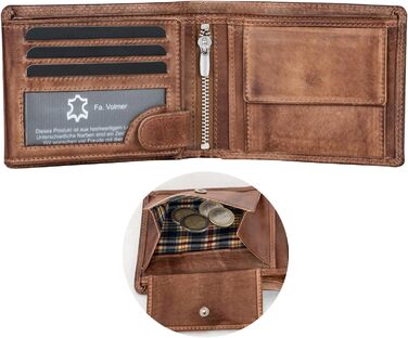 Чоловічий гаманець Volmer Leder з RFID-захистом, антикварний коричневий, місткий (9+4 картки)