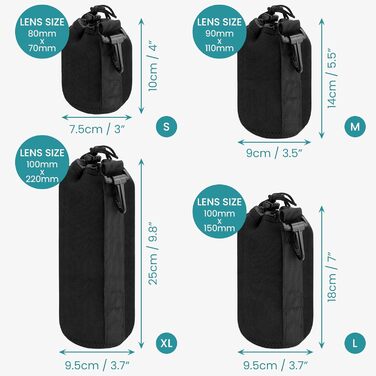 Набір об'єктивів BELLE VOUS 4 шт. чорного кольору з водонепроникним чохлом з неопрену для універсальних DSLR-об'єктивів
