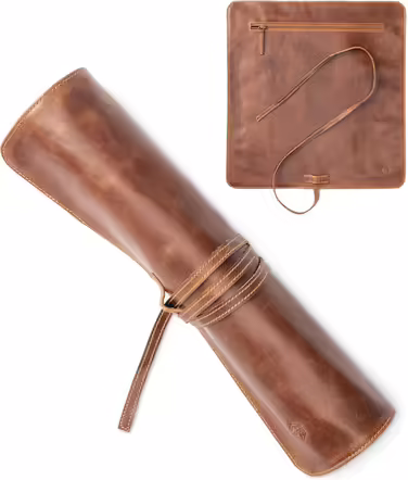 Angus Stoke Chef's Messer Roll Leather | Premium Large Chef's Knife Roll | Knife Bag for Chef's Knives with Extra Pocket & Zipper | Chef's Bag Nils (Mahogany)