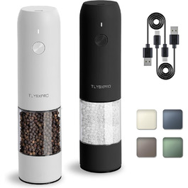 TLYSXPRO Salt and Pepper Grinder Electric 2-Piece Set, USB Rechargeable, Adjustable Coarseness Spice Grinder, Electric Pepper Grinder with LED Light, Electric Pepper Grinder, Kitchen Gadgets
