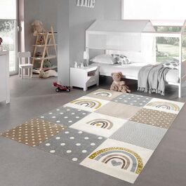 Dreamy Rug Children's Room Rug Play Rug Rainbow Dots Hearts Beige Gray Cream Size 200 x 290 cm 200 x 290 cm Beige Gray Cream