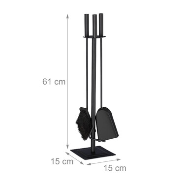 Relaxdays Fireplace Set, 4-Piece, Black