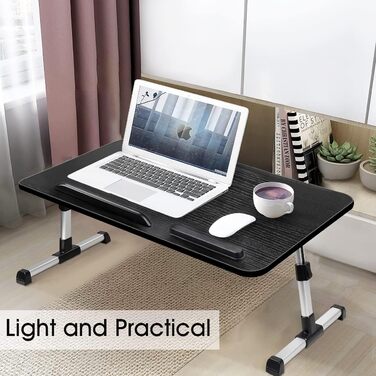 Стіл для ноутбука в ліжко, регульований, з ящиком, підставка для планшета, 60x34 см, чорний
