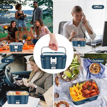 100W Heated Lunchbox Portable Electric Lunchbox 1.8L 3-in-1 12V/24V/220V for Car/Truck/Office/Home Electric Food Container with Fork & Spoon