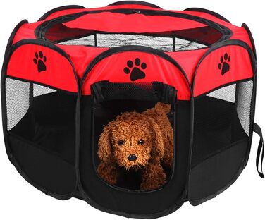 Летворезист для цуценят, кроликів, курчат: портативний, складаний, з сіткою та блискавкою. Підходить для використання в приміщенні та на вулиці (червоний)