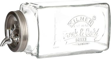 Диспенсер для напоїв KILNER з краном, 3 л, для холодильника, скляний, великий отвір для легкого наповнення