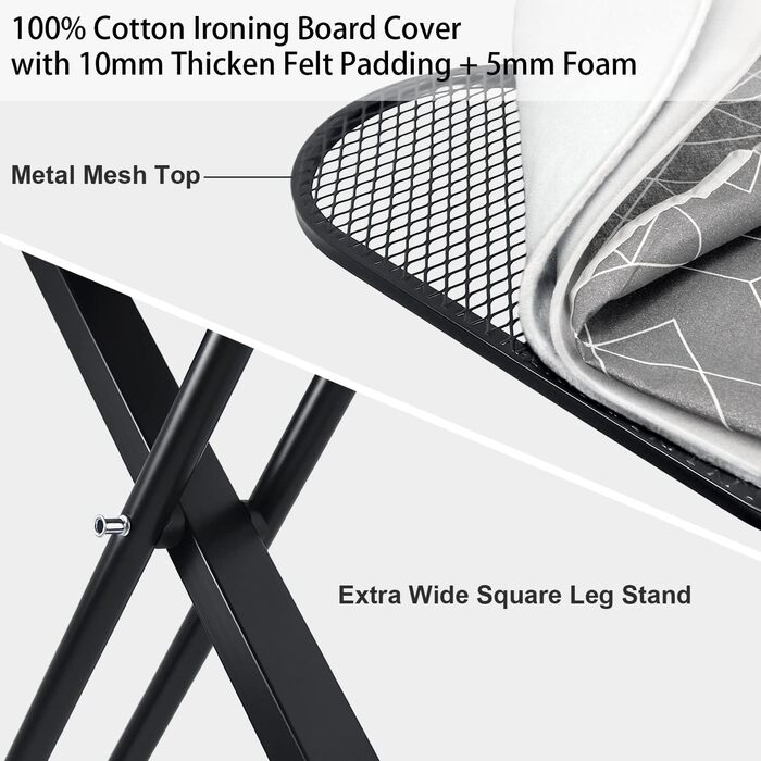 Прасувальна дошка Duwee Extra велика з парогенератором, термостійкий чохол з товстим двошаровим наповнювачем, регульована висота, міцні стабільні ніжки та складана, 122 x 43 см, сіра
