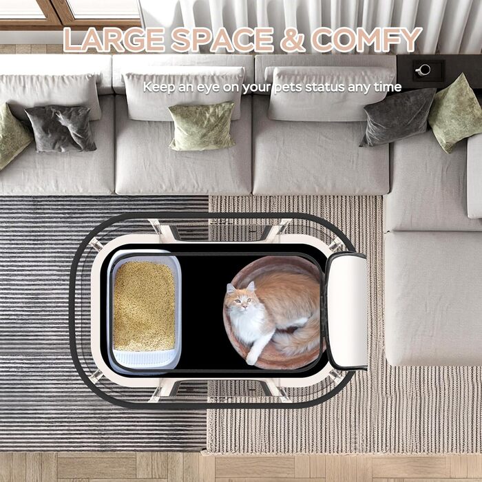 Льох для собак з водонепроникним килимком, портативний клітка для домашніх тварин, клітки для котів для дому, дихаюча сітка, складаний, для собак, котів та кроликів, для подорожей, Бежевий, розмір M (Д x Ш x В): 80 x 50 x 55 см