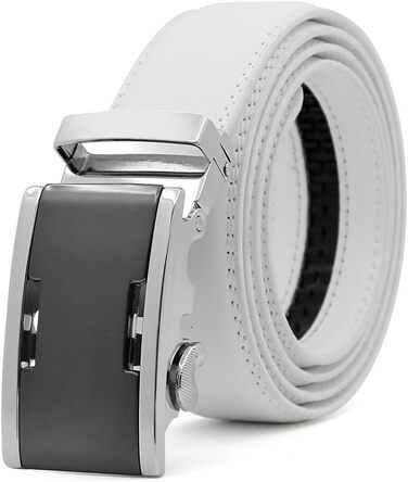 Чоловічий шкіряний ремінь на пряжці з автоматичною застібкою, 35 мм, білий, 110 см (розмір 33'-39') / 130 см (розмір 41'-44')