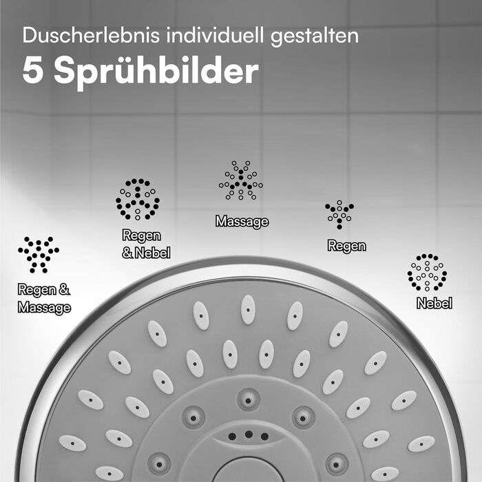 Насадка для душу H&S з високим тиском води - душова лійка з 5 режимами, хром