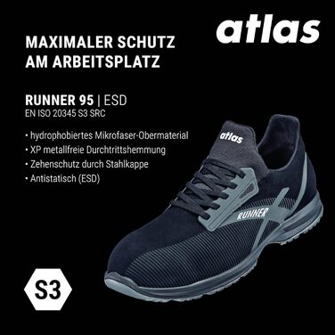 Робочі черевики Atlas Runner 95 ESD S1P: водонепроникні, дихаючі, захист від проколів, ширина 10, 38 EU
