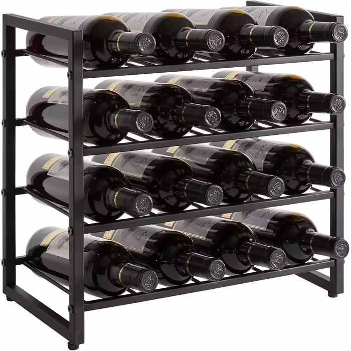 IBUYKE Wine Rack Metal, Freestanding Wine Rack Storage, 4-Tier 16 Bottle Rack, For Bar Counter, Restaurant, Kitchen, Table Rack Wine Holder, Black TMJ903H Metal 16 Bottles