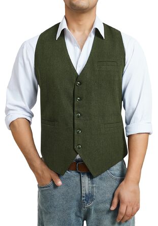 Жилет чоловічий HISDERN в стилі Herringbone, для весілля, Tweed, базовий, оливковий (S)