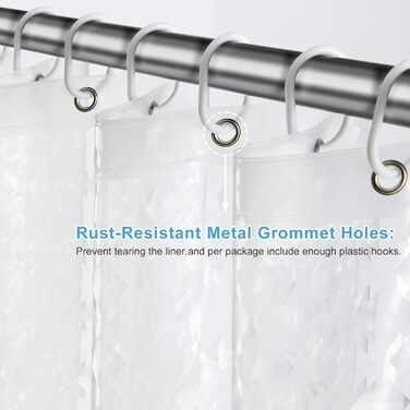 Шторка для душу Furlinic Anti-Schimmel, водонепроникна, прозора, EVA, 120x180 см, 3D ефект ромбу, 8 прищіпок, з камінням