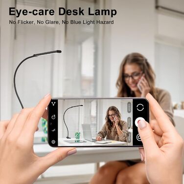 Лампа настільна LED Mojimdo 77 з пультом, 40 см, 3 кольори, 5 рівнів яскравості, гнучкий поворот 360°, USB-зарядка, чорна (70 см висота)