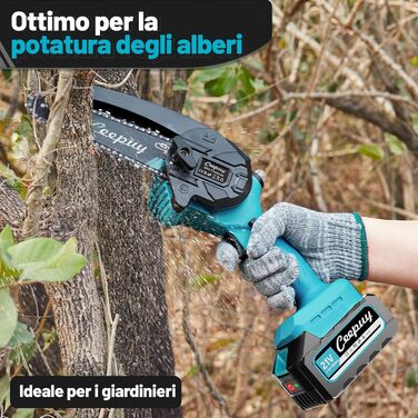 Акумуляторна міні-піла 6 дюймів 880W з чистої міді та блокуванням безпеки. Ідеальна електрична ручна пила для обрізки гілок та дерева в саду. 10000mAh