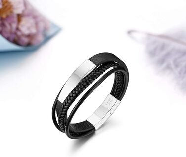 Чоловічий шкіряний браслет JewelryWe, ручної роботи, плетіння з кількох рядів, зі сталевим магнітним застібкою, регульований, для чоловіків та жінок
