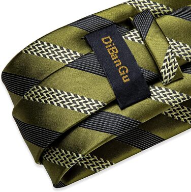 Набір краваток, нагрудних хустинок, запонок та затискачів для краватки DiBanGu для чоловіків. Оливково-чорний колір, смугастий, для весілля, бізнесу та офіційних заходів.