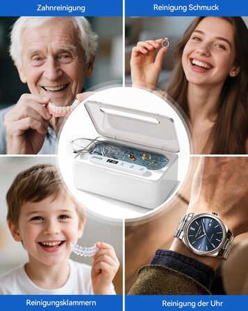 Ультразвуковий очисник Phniti 47 кГц: для окулярів, ювелірних виробів, зубних протезів. 3 режими, портативний, 330 мл, білий