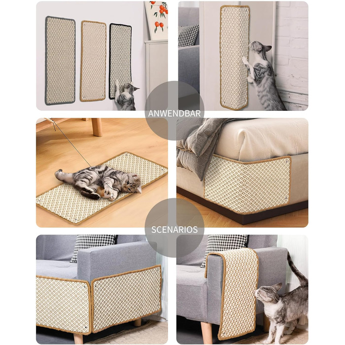 Килимок для котів JanYoo від подряпин, сизаль, 60x25 см (2 шт.), коричневий/бежевий