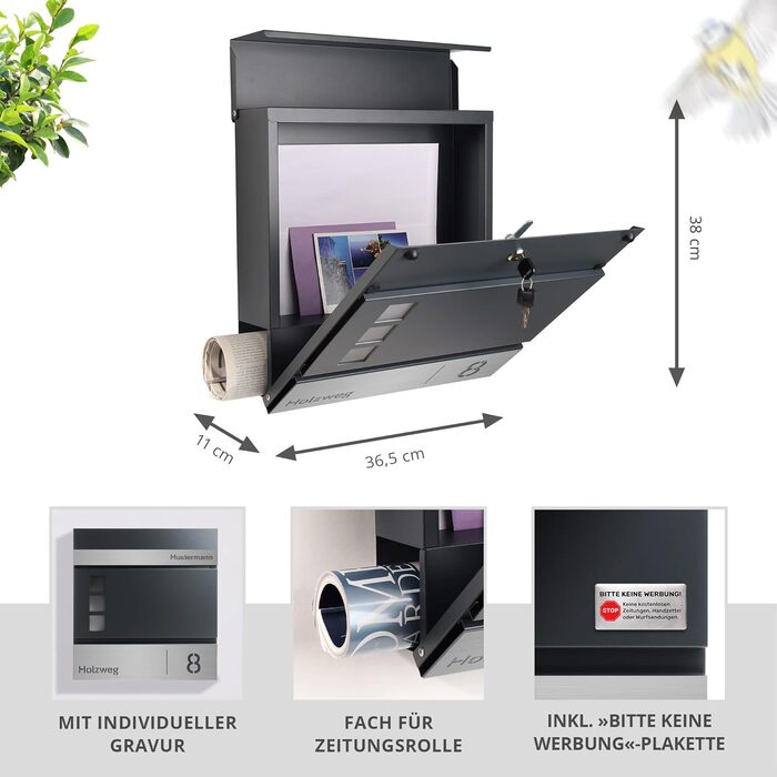 Поштовий ящик Forgard Helsingborg антрацит з газетницею, RAL 7016, персоналізований, з монтажним комплектом